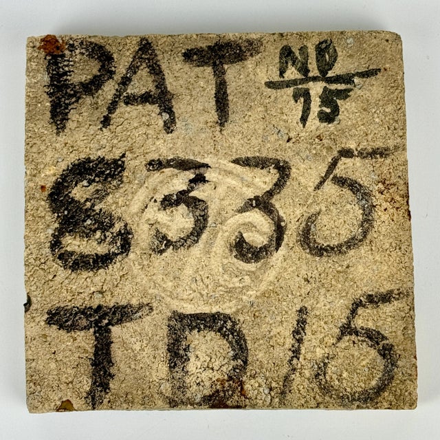 Ceramic Early 20th Century Decorative American Encaustic Tile (Aetco) With Modern Design in Orange-Yellow & Green For Sale - Image 7 of 8