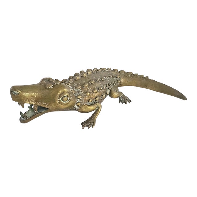 1940's Vintage Brass Crocodile Figurine For Sale