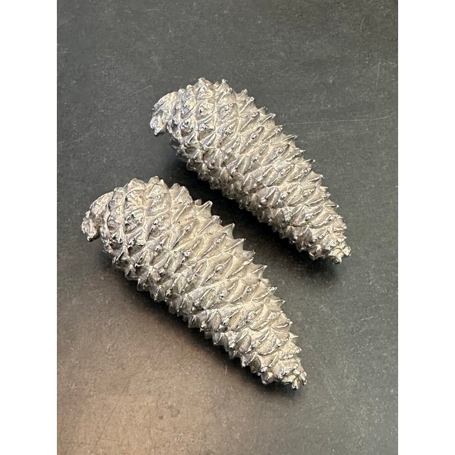 Fantastic Vintage Pair of 1980’s Solid Silver Metal Pinecone Objets, Made in Italy. Each measuring 5”w x 2”d x 2”h. Heavy...