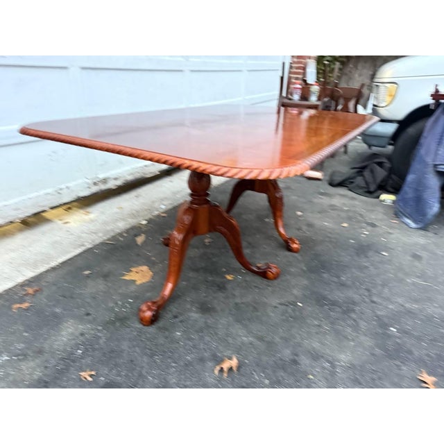 Late 20th Century Vintage Chippendale Style Ball and Claw Feet Double Pedestal Dining Table For Sale - Image 5 of 17