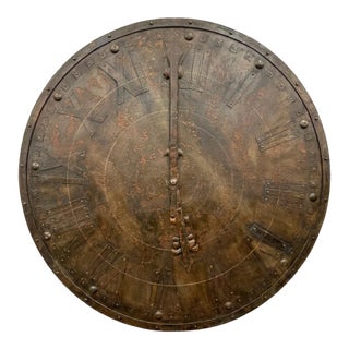 French Antique Oversized Iron Clock Face, 59” Diameter For Sale