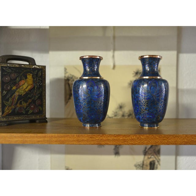 Small Japanese Cloisonne Enamel Copper Flower Posy Vases Art Deco 1940s by Unknown for Unknown, Set of 2 For Sale - Image 6 of 14