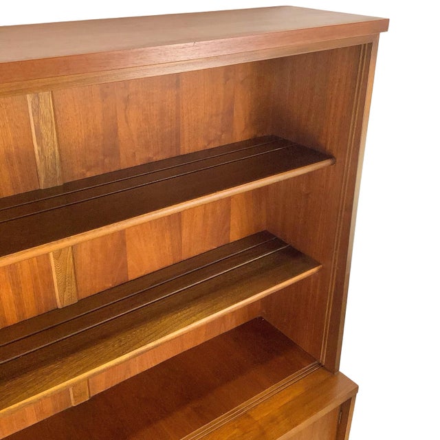 Brown Vintage Mid-Century Modern Walnut Hutch Cabinet With Open Display Shelving For Sale - Image 8 of 18