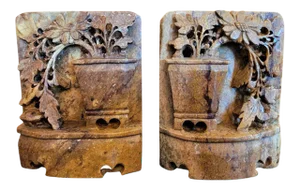 Pair of 20c Chinese Soapstone Carved Bookends