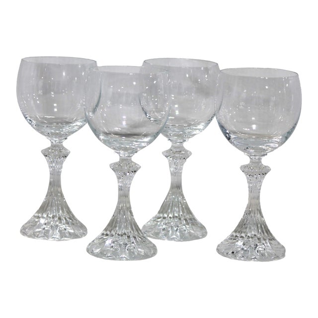 Perfect Set of 4 Vintage Mikasa "The Ritz" Crystal Wine Glasses For Sale