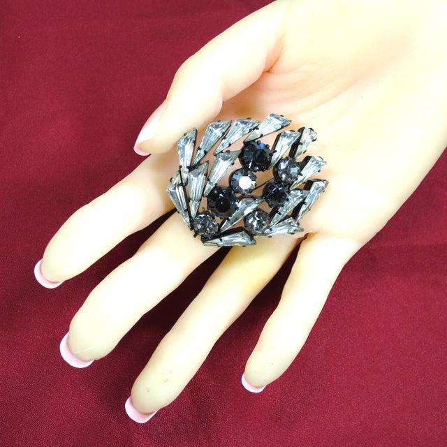 Vintage Crystal Triangles "Black Diamonds" Brooch 1950s For Sale - Image 10 of 10
