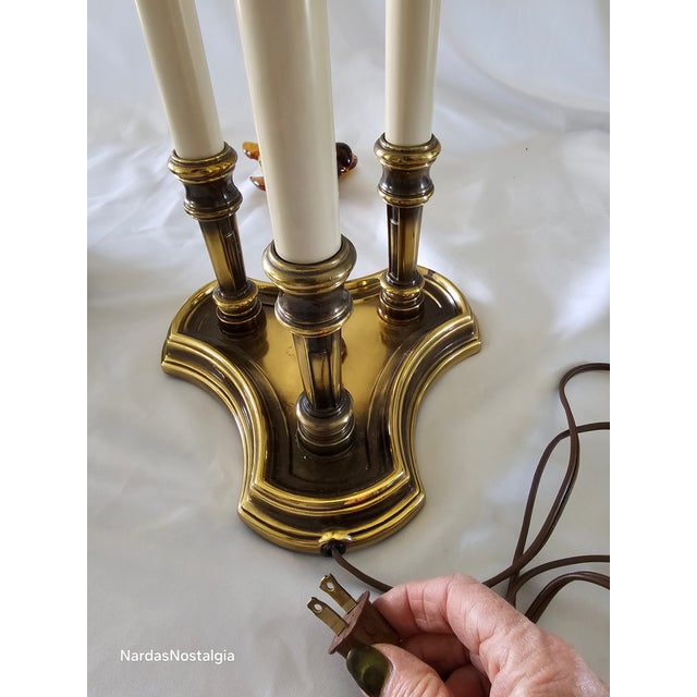 1970s Vintage 1970's Stiffel French Bouillotte Brass Candlestick 3-Light Lamp For Sale - Image 5 of 9