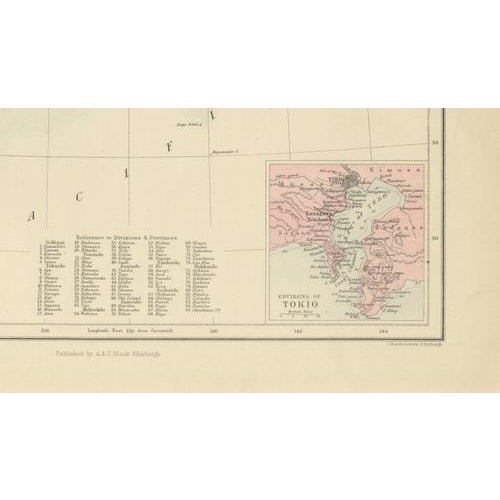 Antique Map of Japan with Tokyo Inset, 1885 For Sale - Image 6 of 12