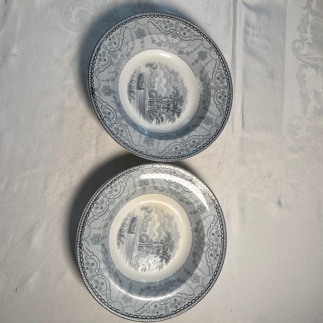 1900 - 1909 Circa 1857 - 80 Spode Copeland Blue Transferware Rimmed Soup Bowl Lace Border Cottage Richmond Views For Sale - Image 5 of 5