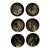 Set of Six Vintage Black Maki-E Lacquer Art Kyoto Japan Decorative Plates Hand Painted Gold Botanical Floral Patterns For Sale