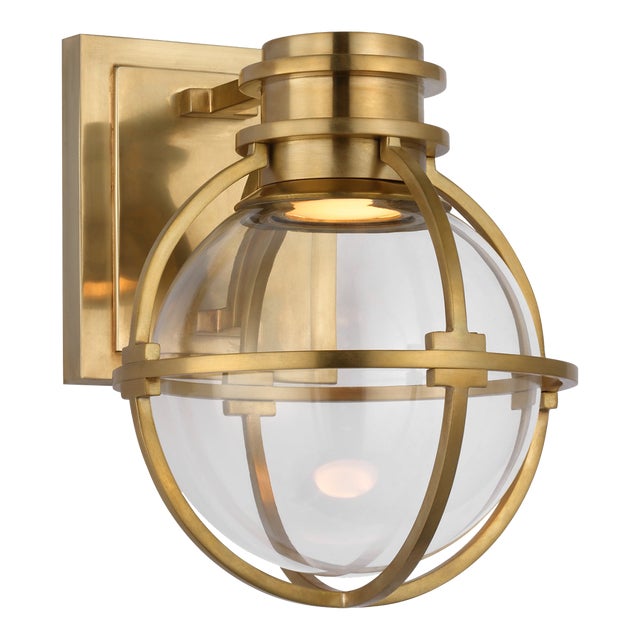 Chapman & Myers for Visual Comfort Signature Gracie Single Sconce in Antique-Burnished Brass with Clear Glass For Sale