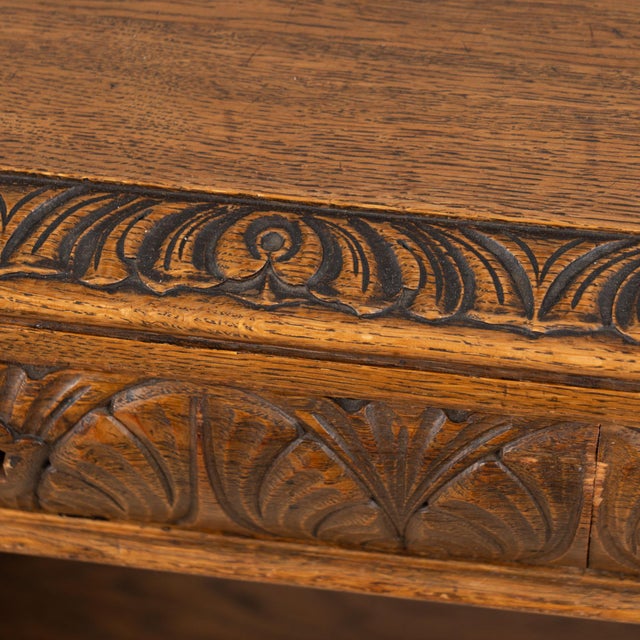 Brown 19th Century Danish Carved Oak Desk With Angels and Trestle Base For Sale - Image 8 of 18