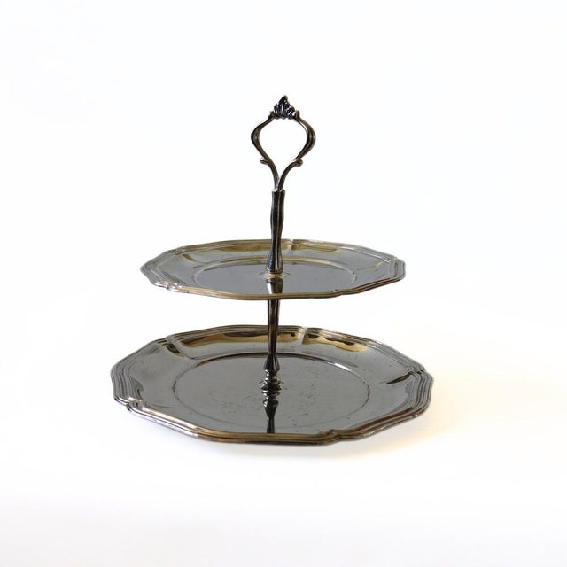 Vintage Silver Plated Two Storied Cake Plate, Sweden, 1900s For Sale - Image 3 of 7