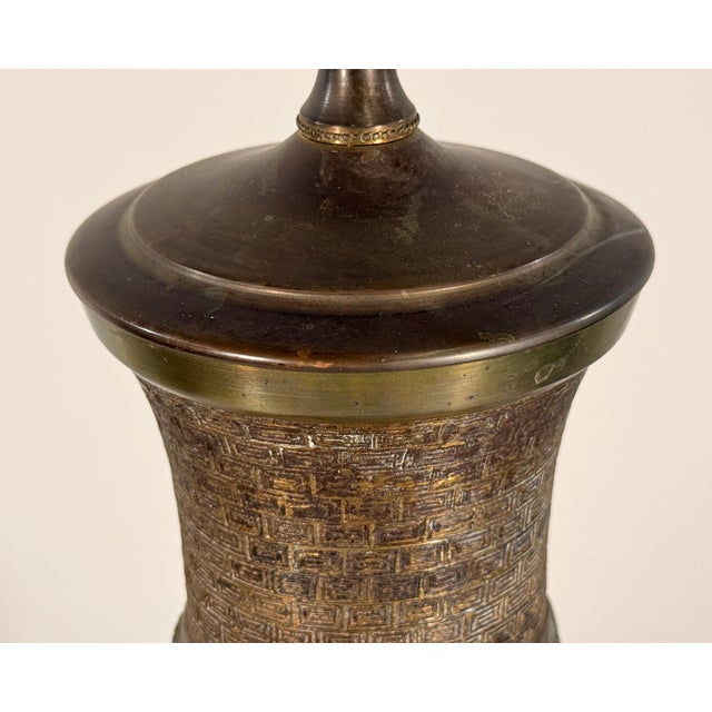 Metal Mid 20th Century Chinese Cloisonne Brass Vase Table Lamp With Figural and White Elephant Decoration For Sale - Image 7 of 15