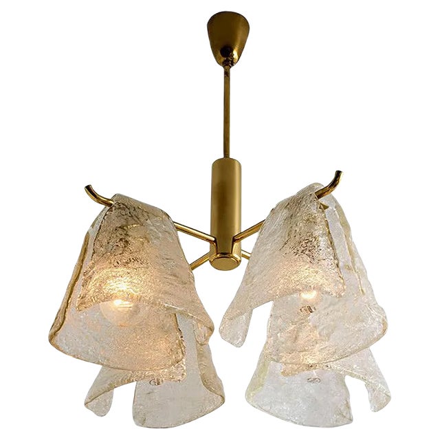 Ice Glass Chandelier by J.T. Kalmar, 1970s For Sale