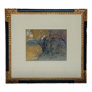 Mid 20th Century George Manzana Pissarro - Riverbank, Mixed Media For Sale