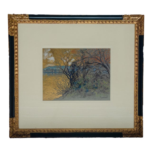 Mid 20th Century George Manzana Pissarro - Riverbank, Mixed Media For Sale