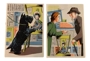 1946 Scottie Dog and Doll Print Illustrations - a Pair