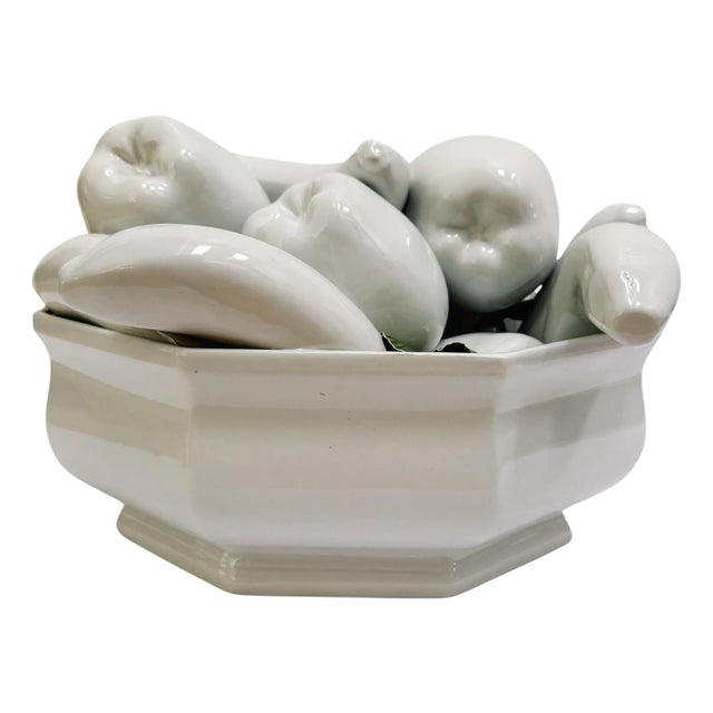 1960 Italian White Trompe L’Oeil Ceramic Fruit Bowl Topiary Centerpiece For Sale