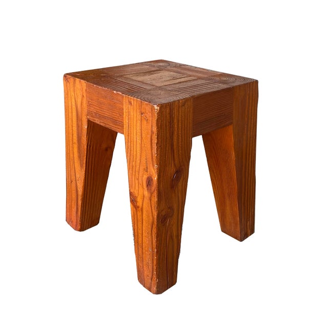 Natural Raw Blocky Wood Rough Pattern Bold Square Stool Table Bench For Sale - Image 4 of 8