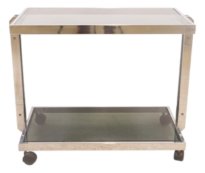 Vintage Chrome Bar Cart with Smoked Glass Shelves
