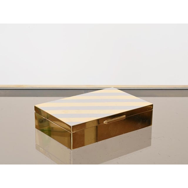 Mid-Century Gilt Brass and Chrome Decorative Jewelry Box from Dior, Italy, 1970s For Sale - Image 11 of 17