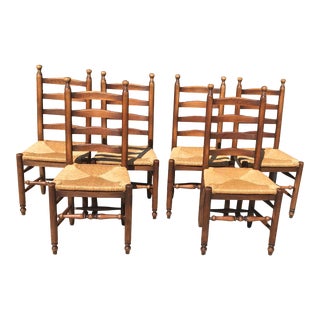 French Country Rush Seat Ladder Back Chairs - Set of 6 For Sale
