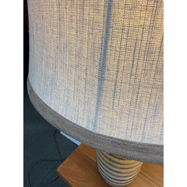 Cream Ceramic Column Table Lamps, Pair For Sale - Image 10 of 12