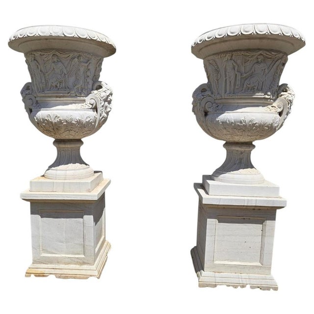 Large Italian Hand-Carved Marble Urns, 1950s, Set of 2 For Sale - Image 12 of 12
