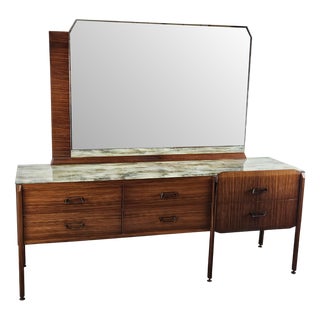 Mid-Century Teak Chest of Drawers with Large Mirror and Worked Glass, 1960 For Sale