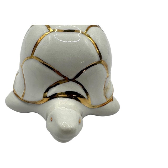 Mid-Century Modern Ceramic Turtle Figurine - White With Gold Accent For Sale - Image 10 of 12