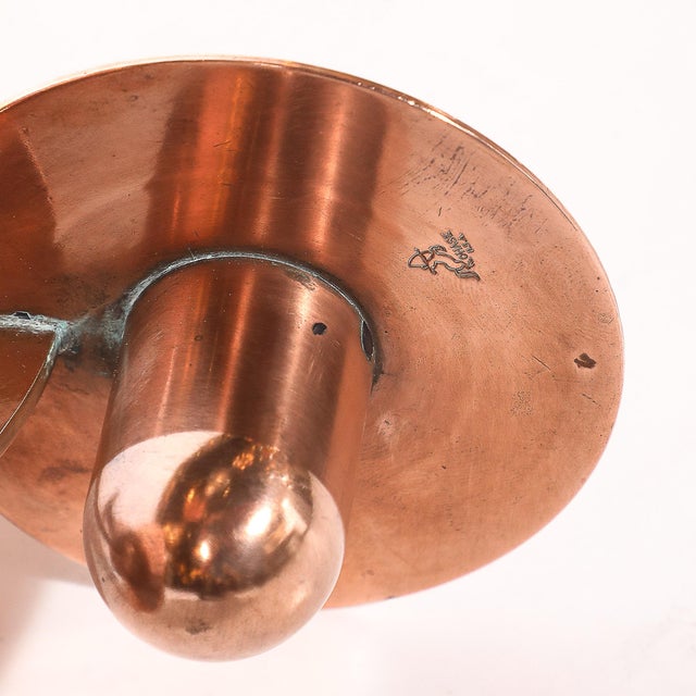 Pair of Art Deco Copper Candlestick Holders by Walter Von Nessen Signed Chase For Sale - Image 17 of 17