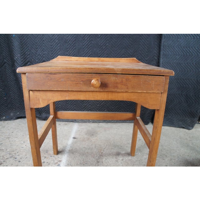 Vintage Oak Childs Childrens Schoolhouse Writing Desk Table & Chair For Sale - Image 11 of 12