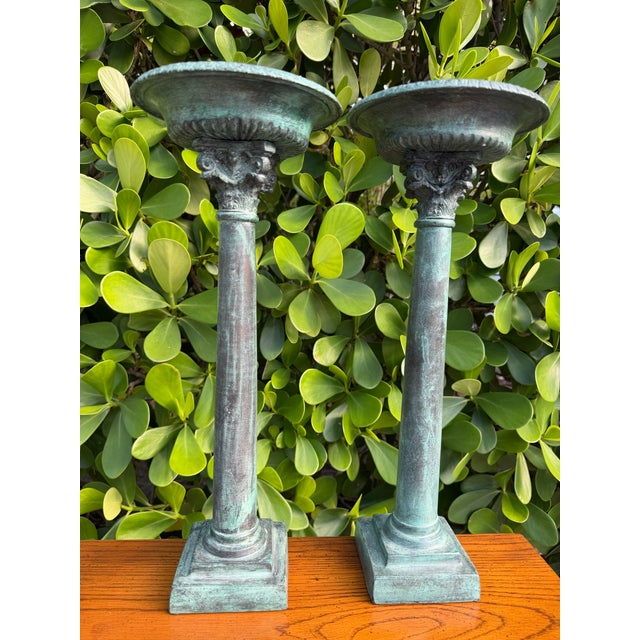 Verdigris Vintage Maitland-Smith Verdigris Corinthian Column Candleholders, a Pair For Sale - Image 8 of 12
