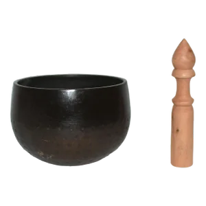 Antique Japanese Singing Bowl Brown Hand Hammered Divots - 2 Pieces