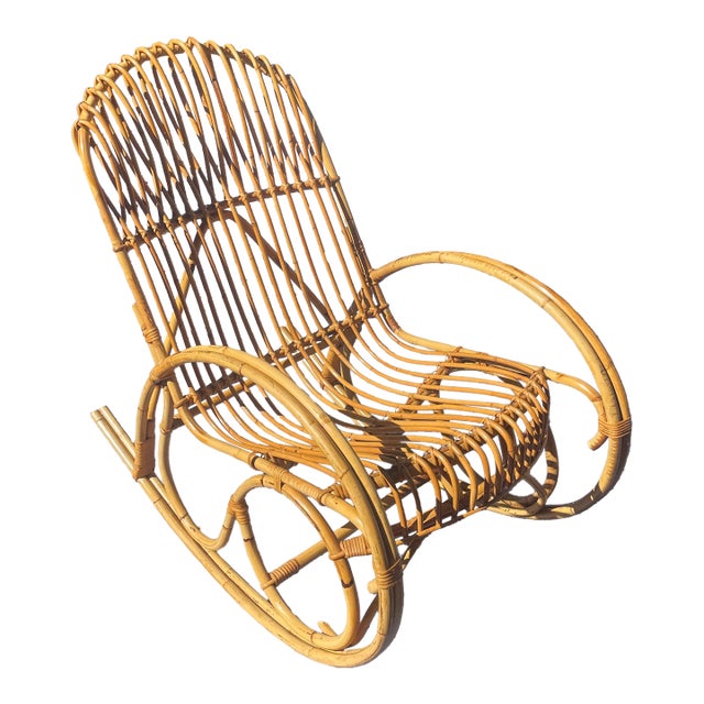 Italian Vintage Rattan Rocking Chair, Attributed to Franco Albini For Sale