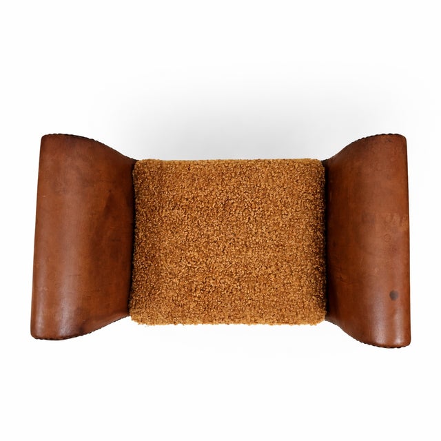 1940s Swedish Leather Footstool attributed to Otto Schulz for Boet, 1930s Art Deco Studded Stool For Sale - Image 5 of 8