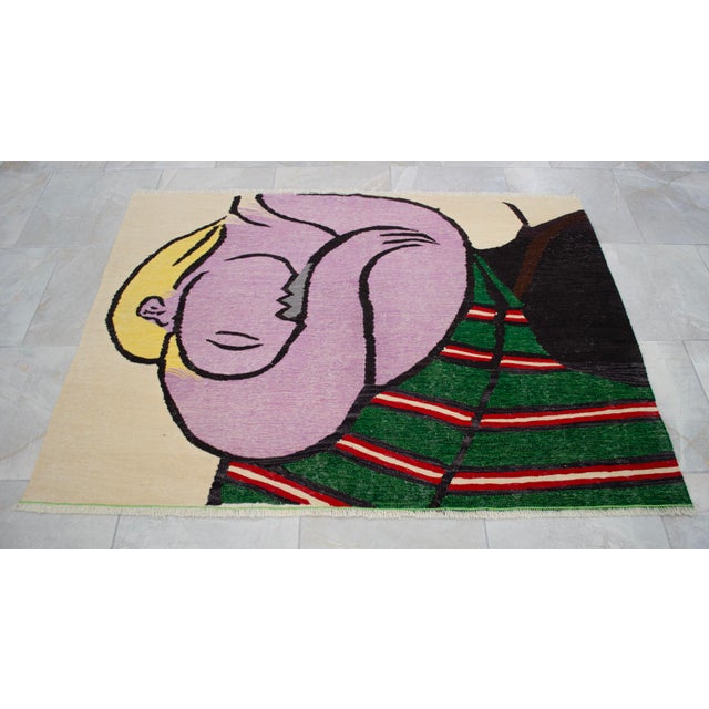 Pablo Pardo Hand Woven New Rug Kilim - Pablo Picasso Art Inspired - Contemporary Area Rug 3′8″ × 5′ For Sale - Image 4 of 17