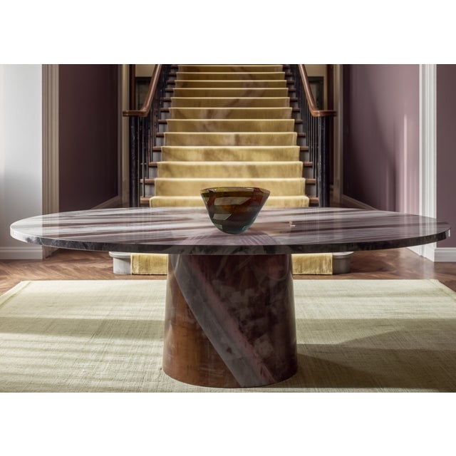 Contemporary Lithuanian Art Glass Signed Mauve Yellow Centerpiece Bowl For Sale - Image 3 of 13
