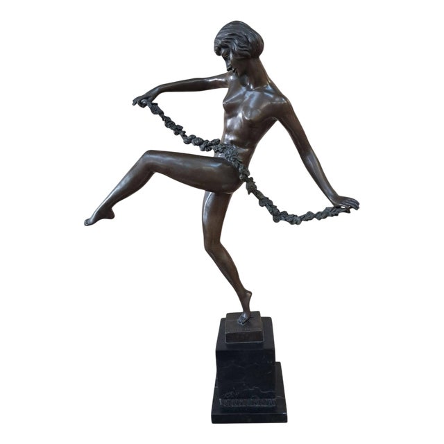 Vintage French Art Deco Bronze Lady Dancer Figurine, Large Antique, Pierre Faguays, 1920s For Sale