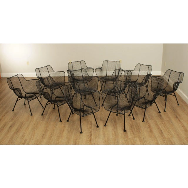 High Quality Vintage Set of Twelve Wrought Iron Outdoor Dining Armchairs