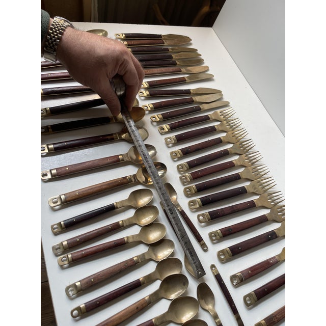 Modern Danish Brass and Teak Cutlery from Carl Cohr, 1960s, Set of 48 For Sale - Image 12 of 13