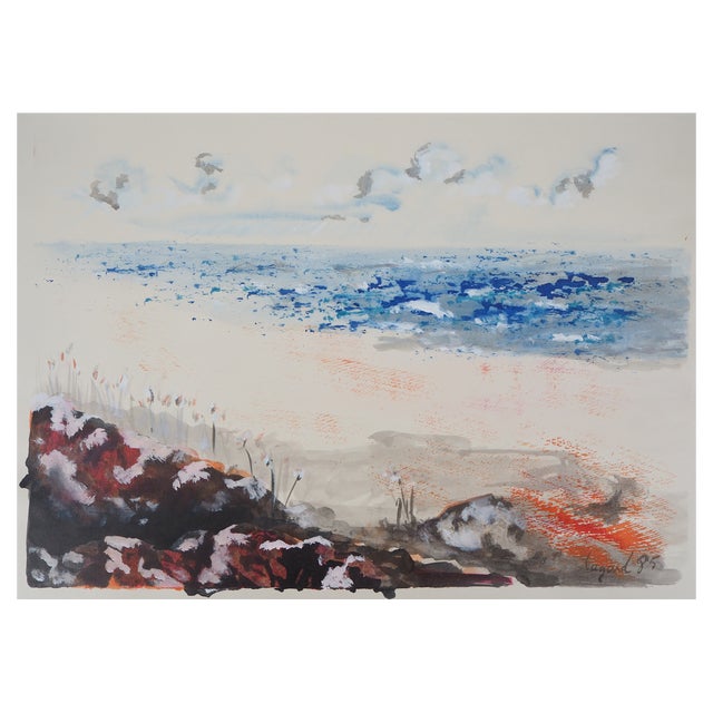 Lagard, Beach View, Original Watercolor For Sale