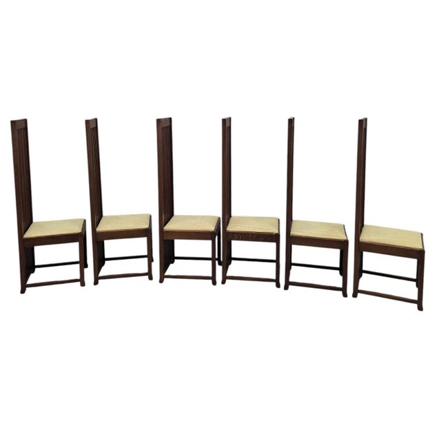 Late 20th Century Custom Arts and Crafts Mission Style Oak Dining Table With Six High-Back Chairs For Sale - Image 10 of 12