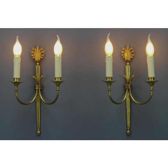 French Art Deco Brass Twin-Arm Sconces, 1930, Set of 2 For Sale - Image 3 of 18