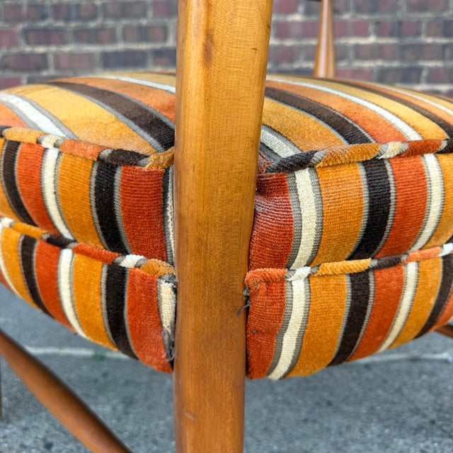 Wood Maxwell Royal Orange and Brown Striped Mid-Century Modern High Back Arm Chair For Sale - Image 7 of 12