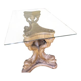 Vintage Carved Plaster Dolphin Table Bases (Pair) With Beveled Glass Top For Sale