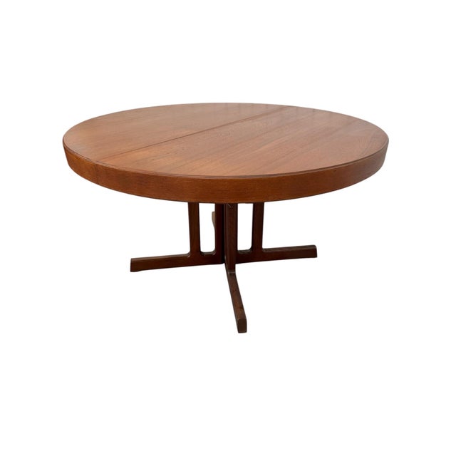 Mid-Century Danish Modern Round / Oval Teak Dining Table For Sale - Image 4 of 12