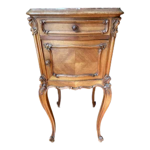 Late 19th Century Antique French Louis XV Style Carved Walnut Nightstand With Marble Top