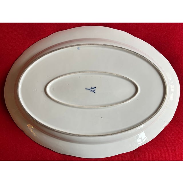 Ceramic Large 19" Antique 19th Century German Meissen Porcelain Blue and White Floral Platter With Insects For Sale - Image 7 of 10